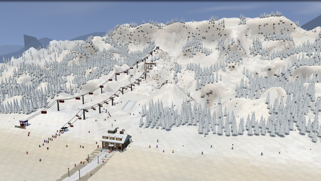 Enchanted Mountain with a steep rocky headwall, winding ski terrain, and lifts climbing from the lodge